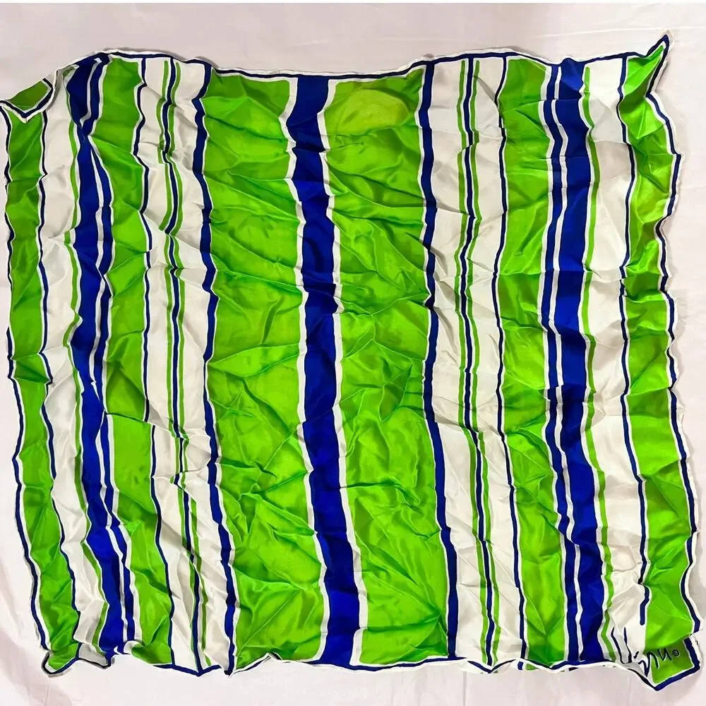 Vintage Vera Neumann Scarf - Signed - Hand Rolled Made in Japan - Green & Blue